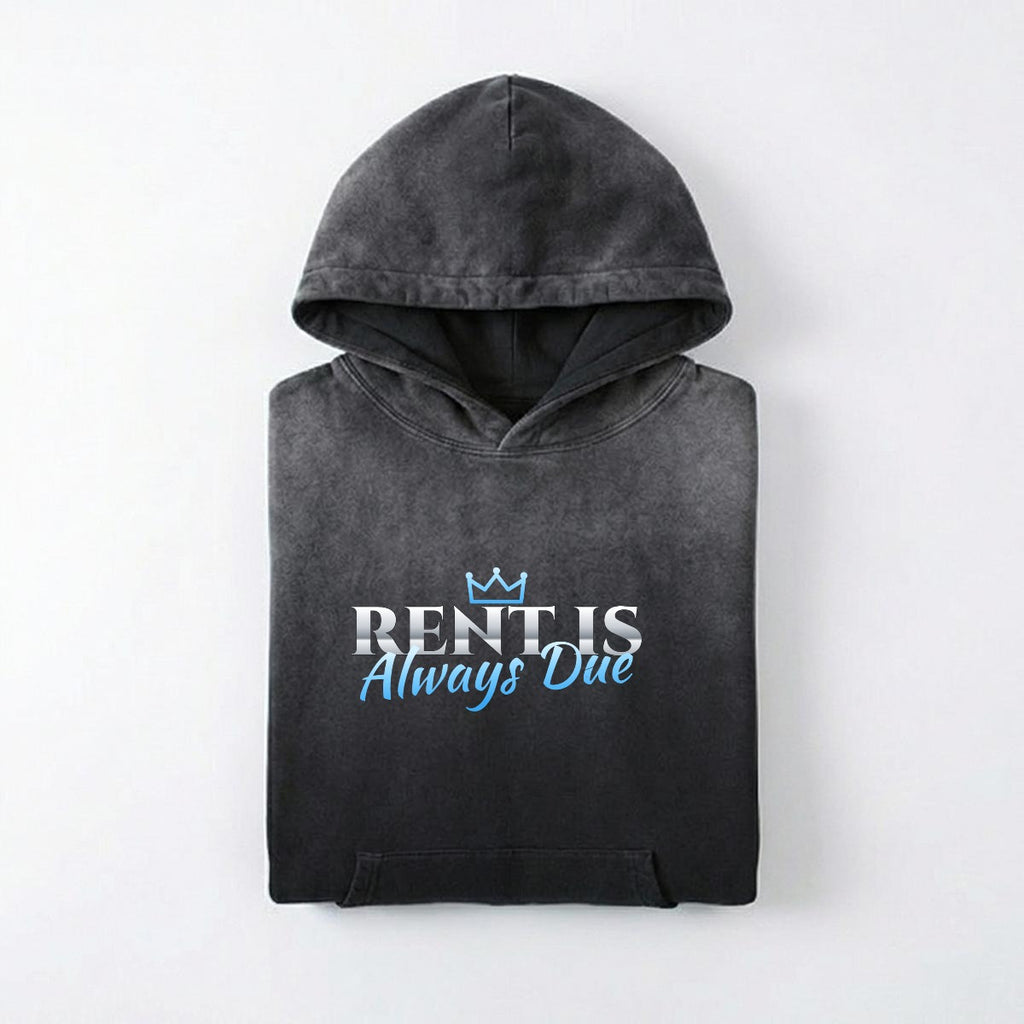NM9 Heavyweight Hoodie | Rent Is Always Due | Black / Ice Blue