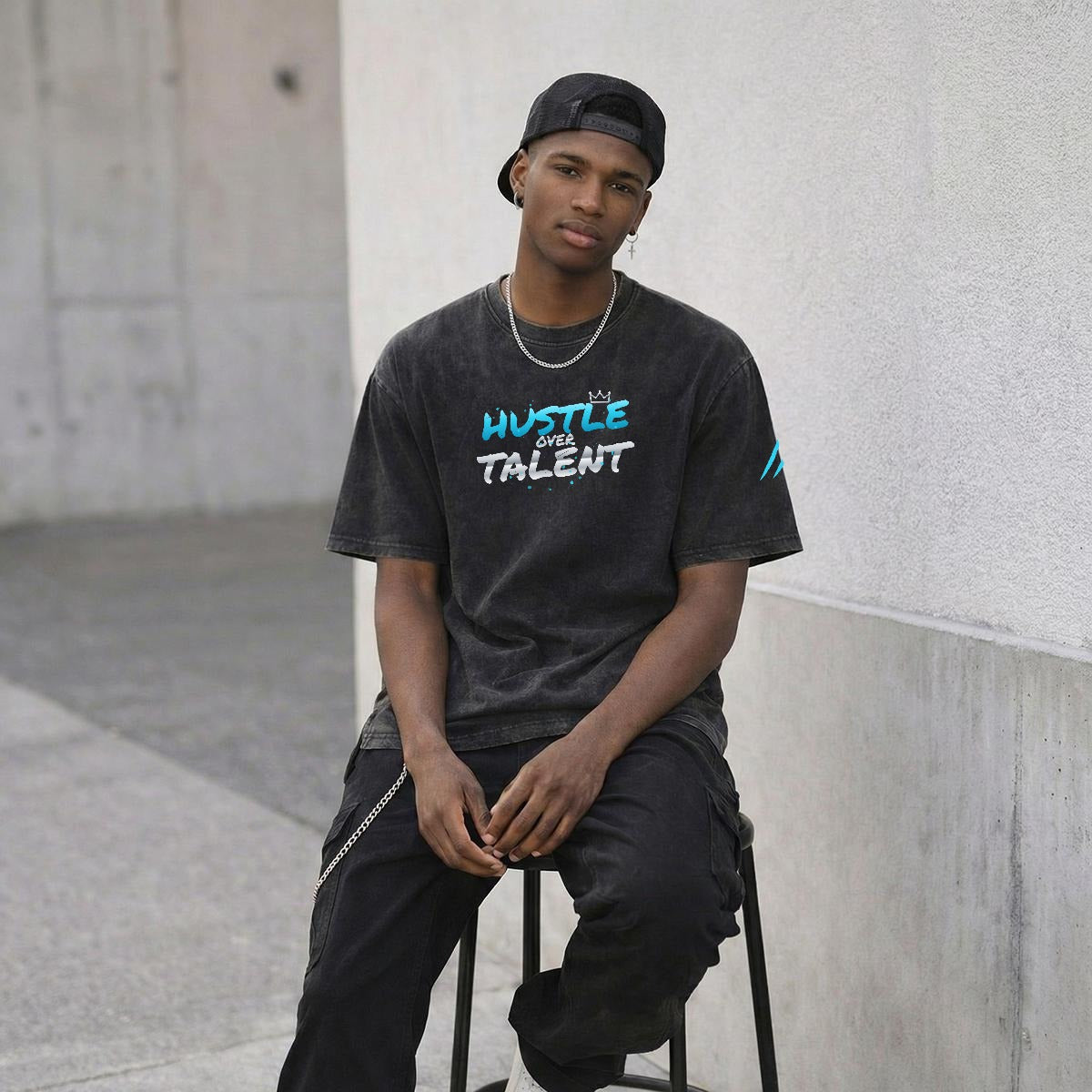 NM9 Heavyweight Tee | Hustle Over Talent | Black / Teal / Chrome