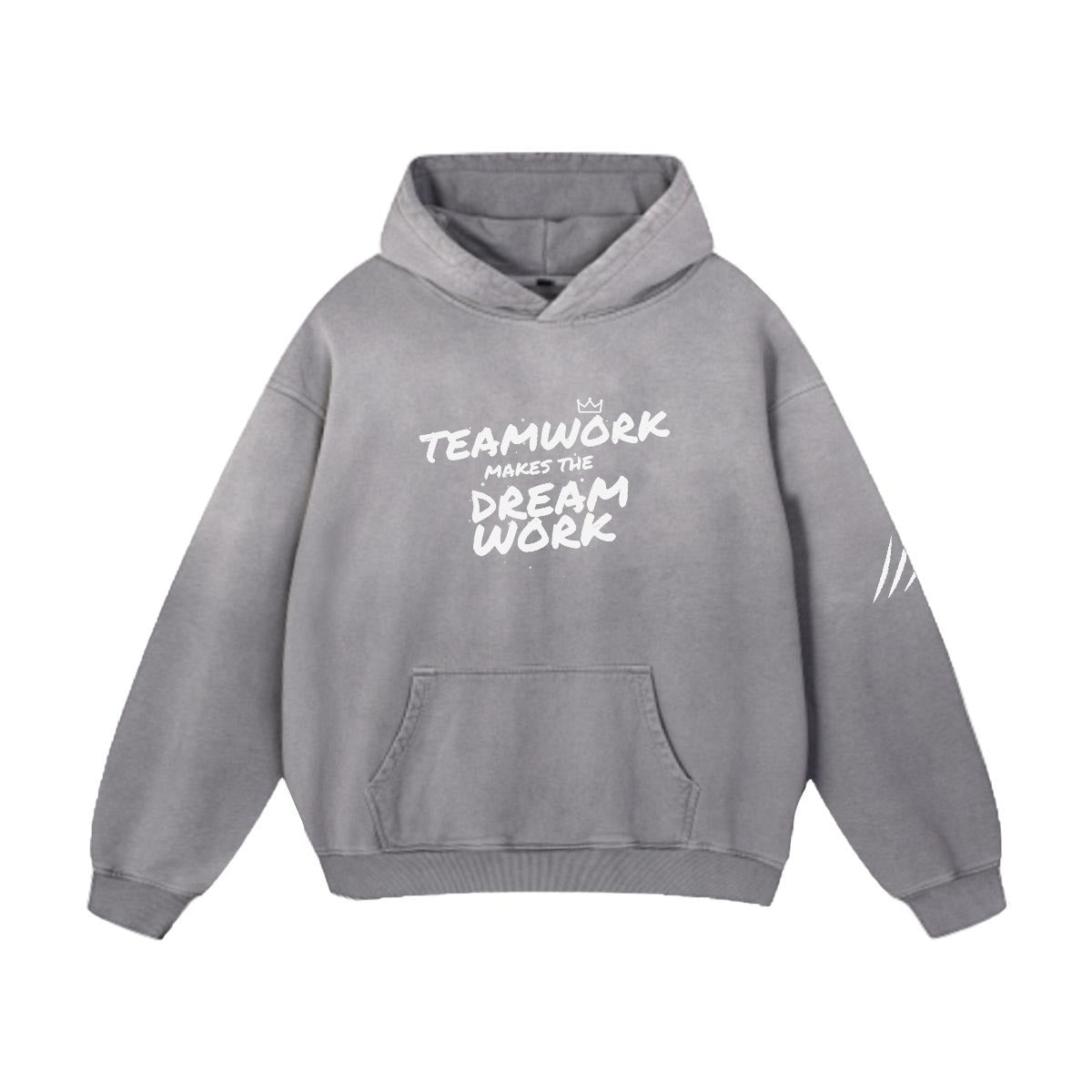 NM9 Heavyweight Hoodie | Teamwork Makes The Dream Work | Charcoal / White