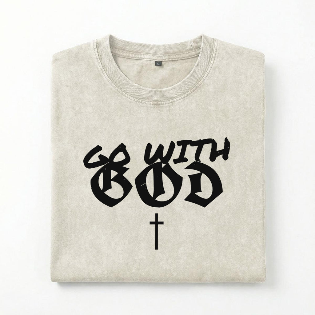 NM9 Heavyweight Tee | Go With God | Cream / Black
