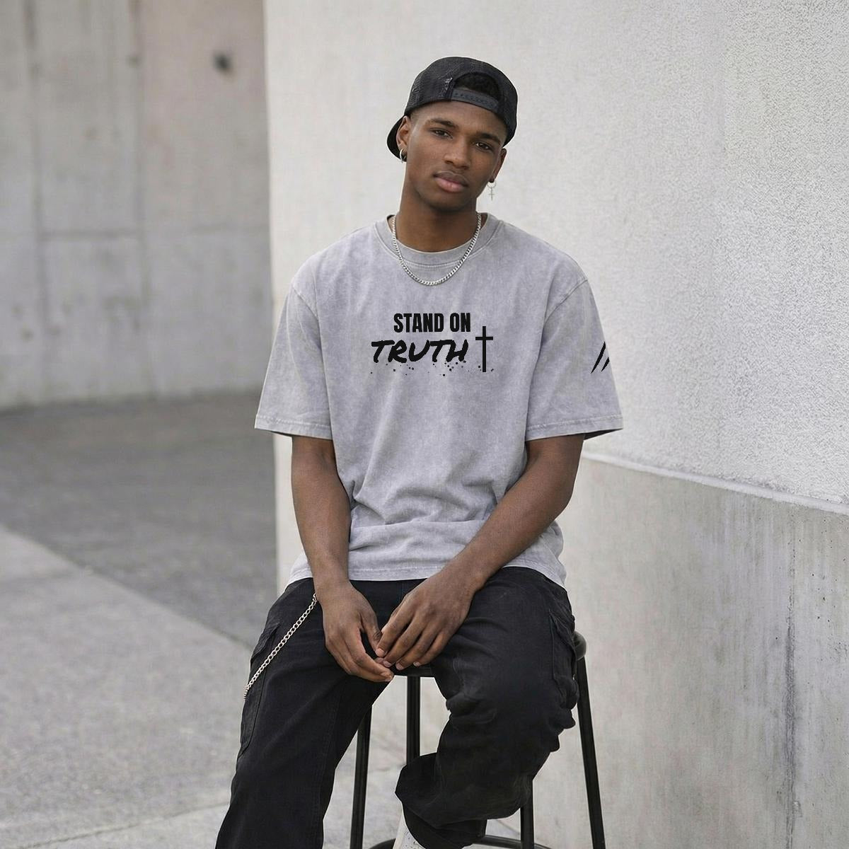 NM9 Heavyweight Tee | Stand On Truth | Grey / Black