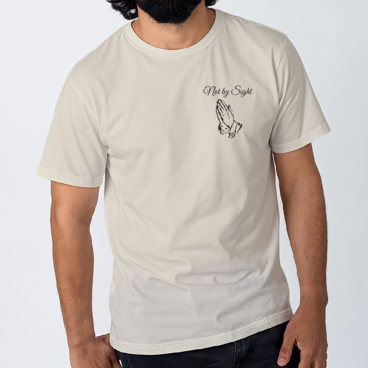 Not By Sight Tee | Praying Hands + John 3:16 Back | Bone