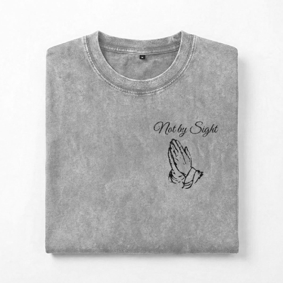 Not By Sight Heavyweight Tee | Left Chest Praying Hands | Grey