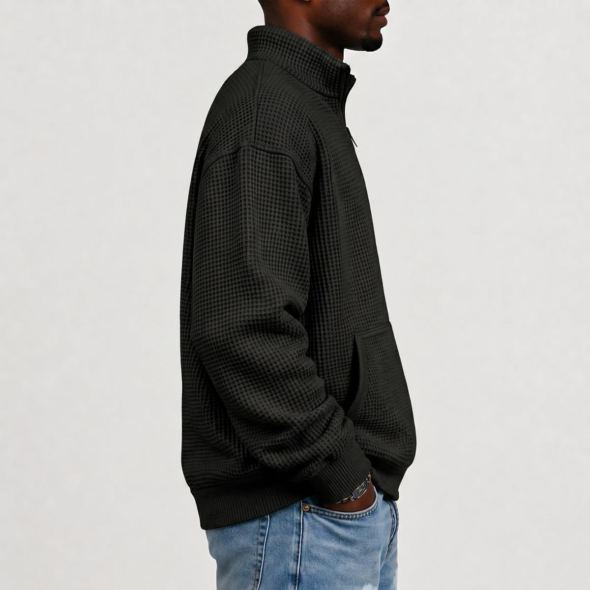 NM9 Waffle Knit Quarter Zip | Black