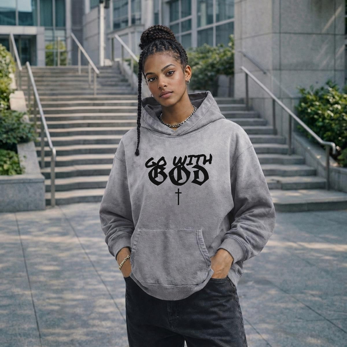 NM9 Heavyweight Hoodie | Go With God | Charcoal / Black