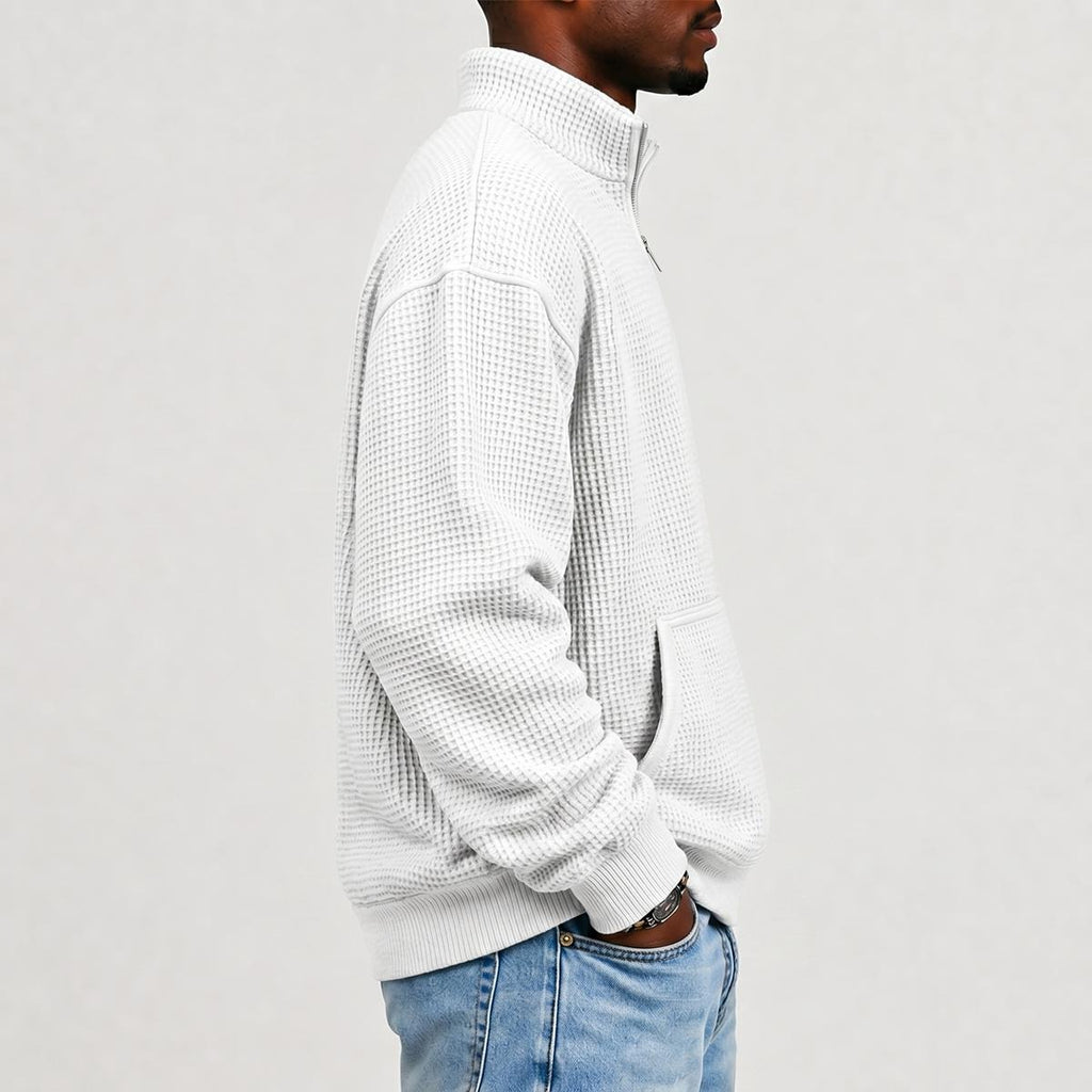 NM9 Waffle Knit Quarter Zip | White