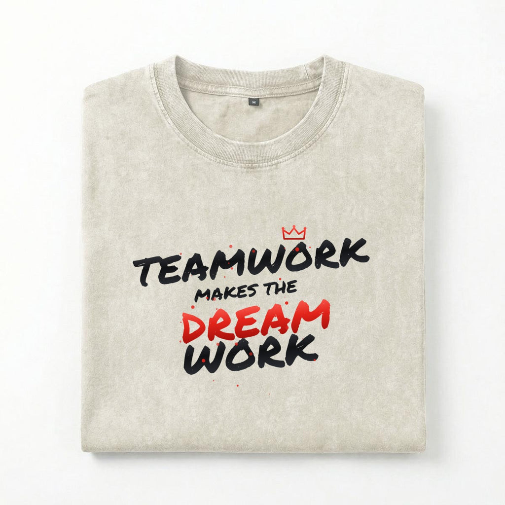 NM9 Heavyweight Tee | Teamwork Makes The Dream Work | Bone / Red