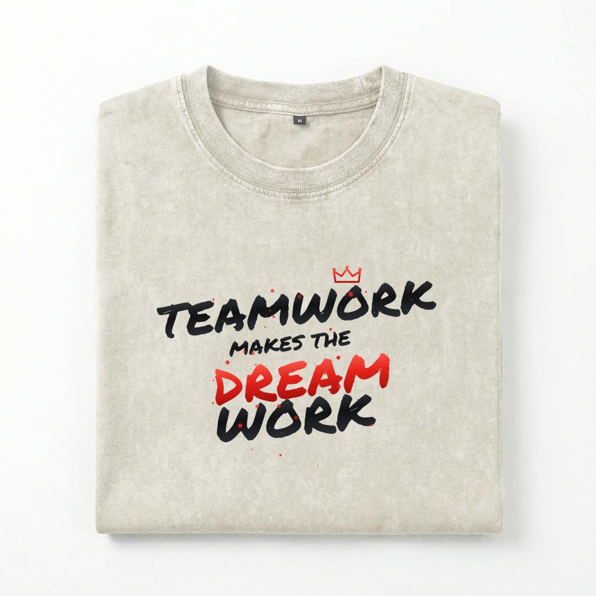 NM9 Heavyweight Tee | Teamwork Makes The Dream Work | Bone / Red