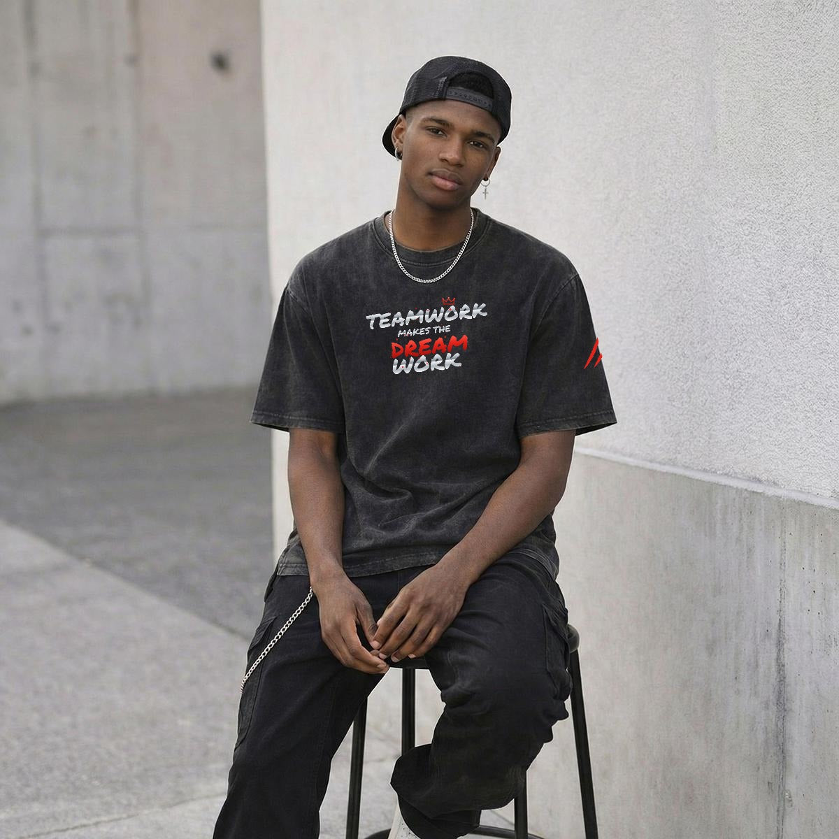 NM9 Heavyweight Tee | Teamwork Makes The Dream Work | Black / Red