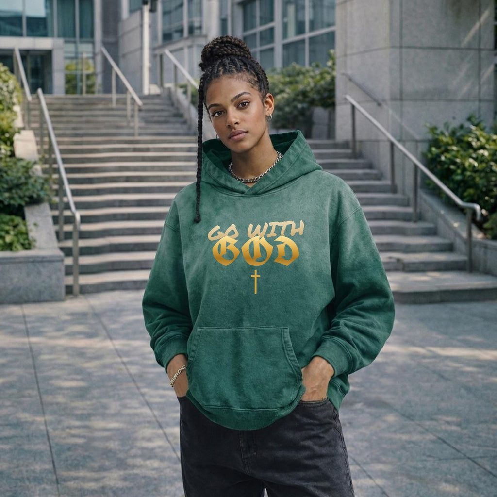 NM9 Heavyweight Hoodie | Go With God | Military Green / Tan