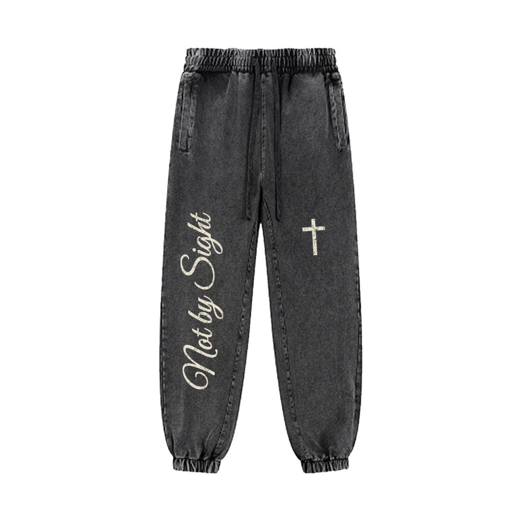 Not By Sight Heavyweight Joggers | Leg Script + Cross | Black