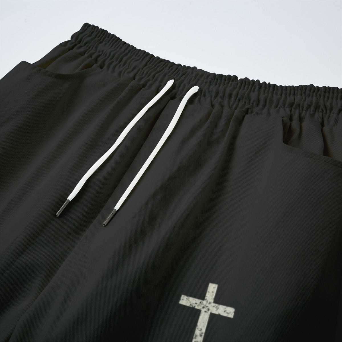 Not By Sight Open Hem Sweatpants | Leg Script + Cross | Black