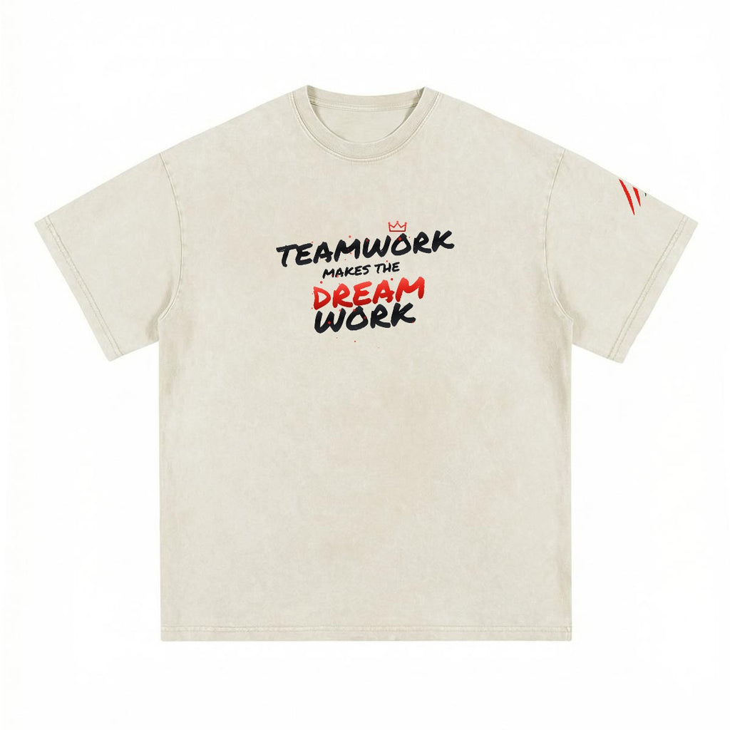 NM9 Heavyweight Tee | Teamwork Makes The Dream Work | Bone / Red