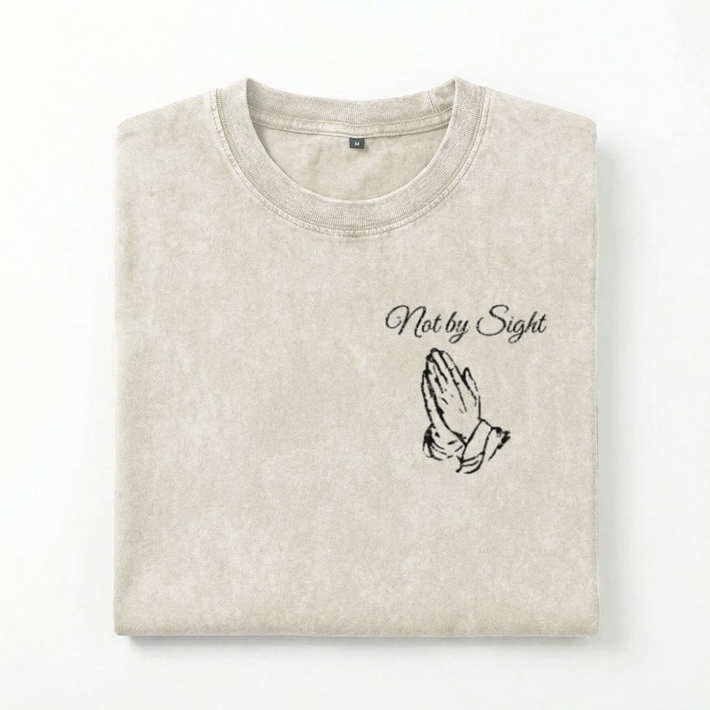 Not By Sight Heavyweight Tee | Praying Hands + John 3:16 Back | Bone