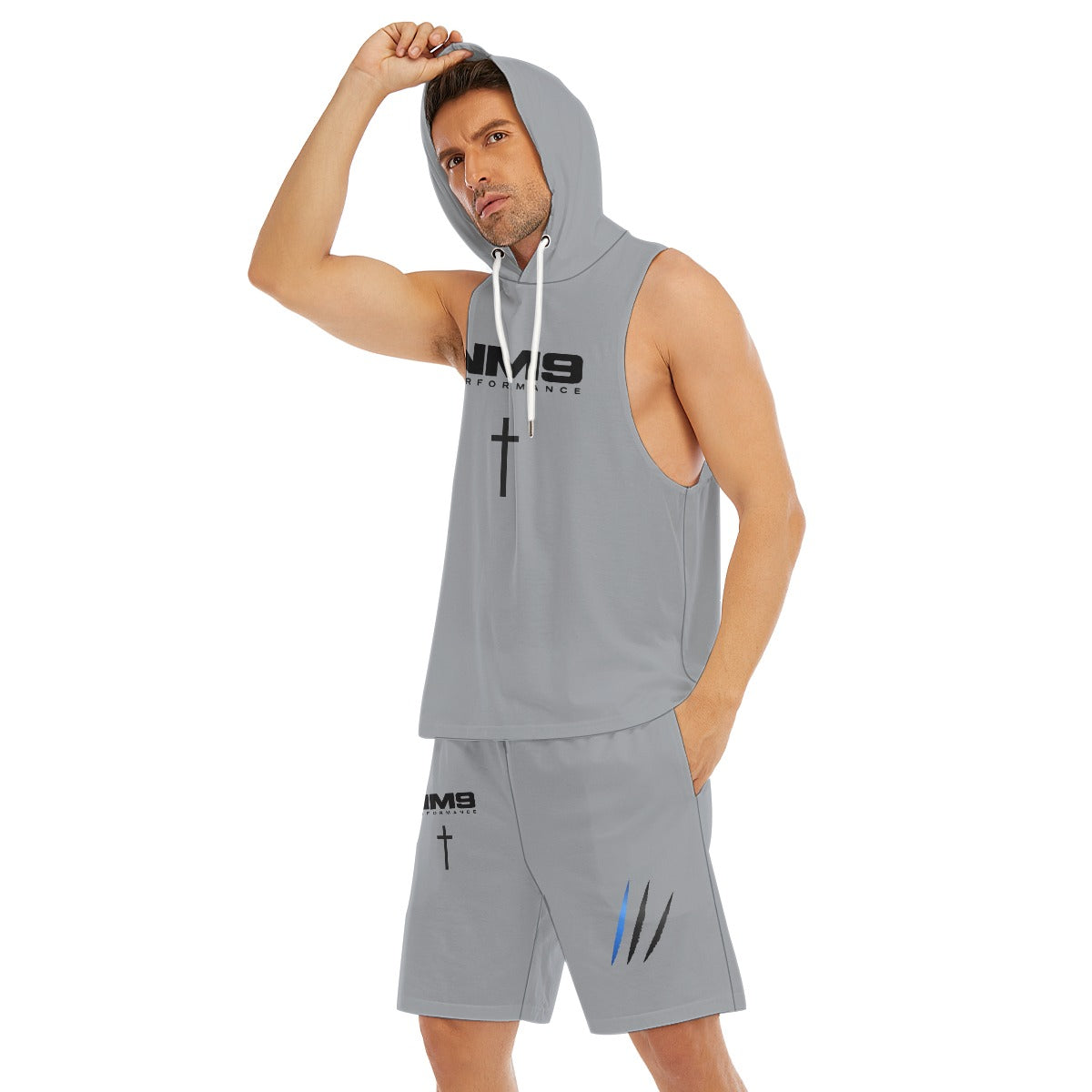 NM9 Sleeveless Hoodie & Shorts Set | Grey