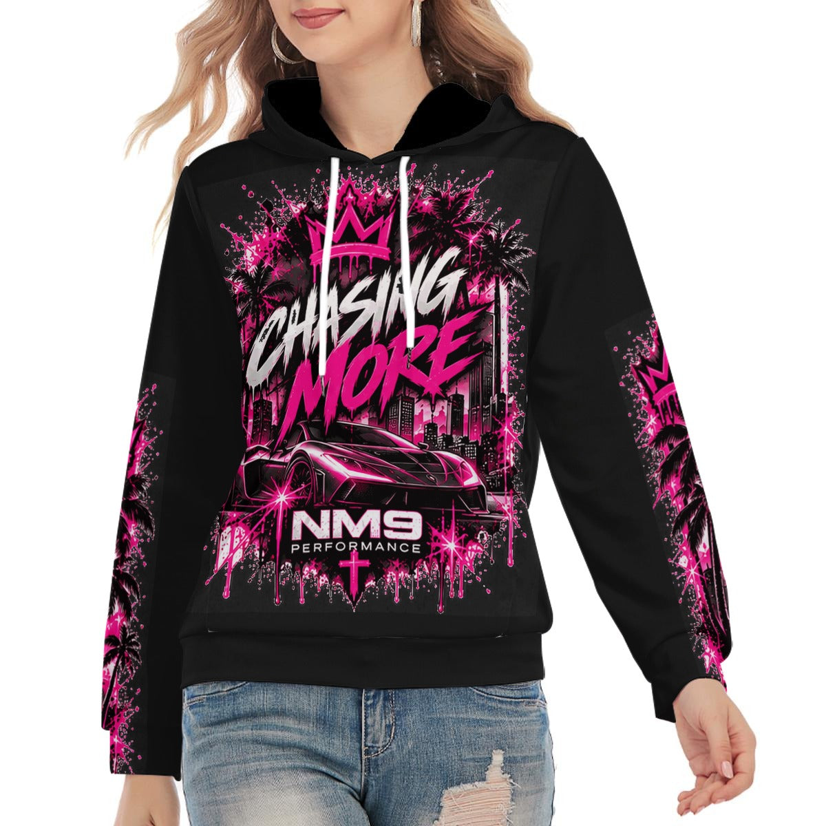 NM9 Pink Collection Hoodie | Chasing More Skyline | Black