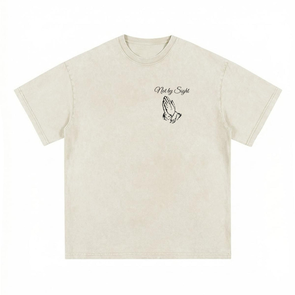Not By Sight Heavyweight Tee | Praying Hands + John 3:16 Back | Bone