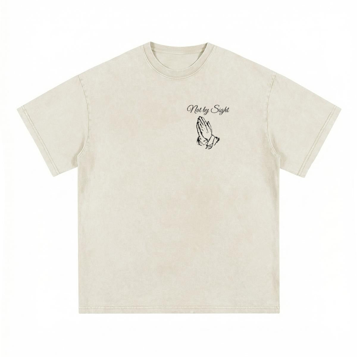 Not By Sight Heavyweight Tee | Praying Hands + John 3:16 Back | Bone
