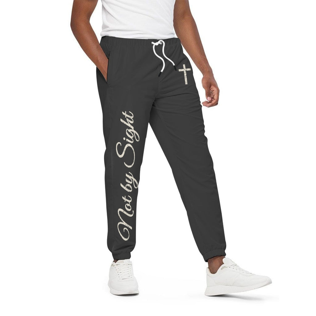 Not By Sight Joggers | Leg Script + Cross | Black