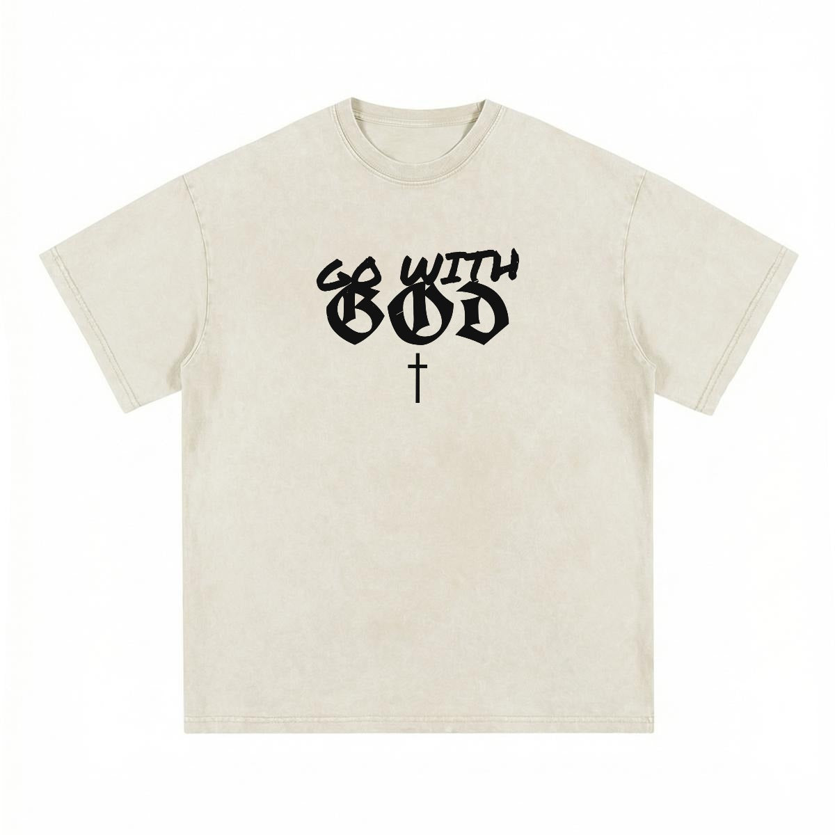 NM9 Heavyweight Tee | Go With God | Cream / Black