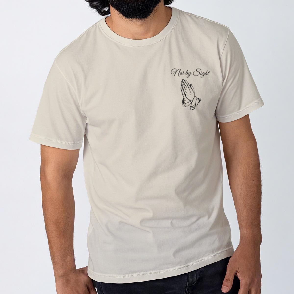 Not By Sight Tee | Praying Hands + John 3:16 Back | Bone
