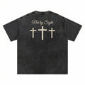 Not By Sight Heavyweight Tee | Script + Hands / 3 Crosses Back | Black