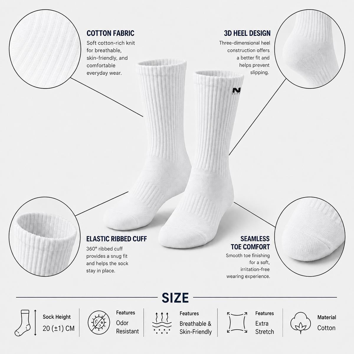NM9 Crew Socks | White