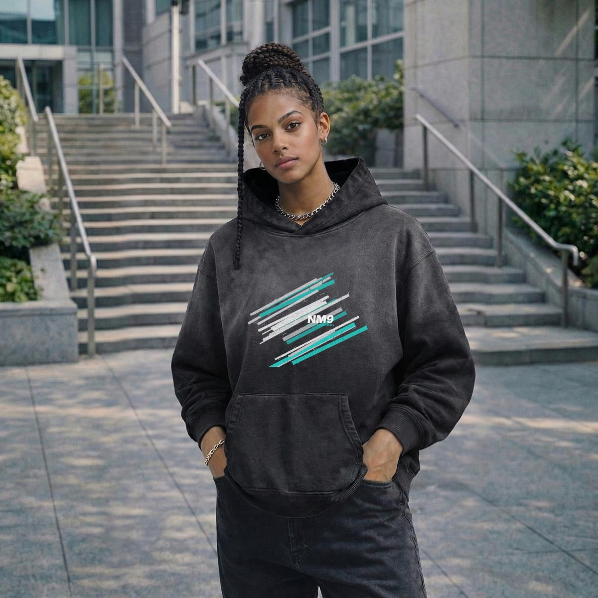 NM9 Ice Collection Heavyweight Hoodie | Ice Streak | Black