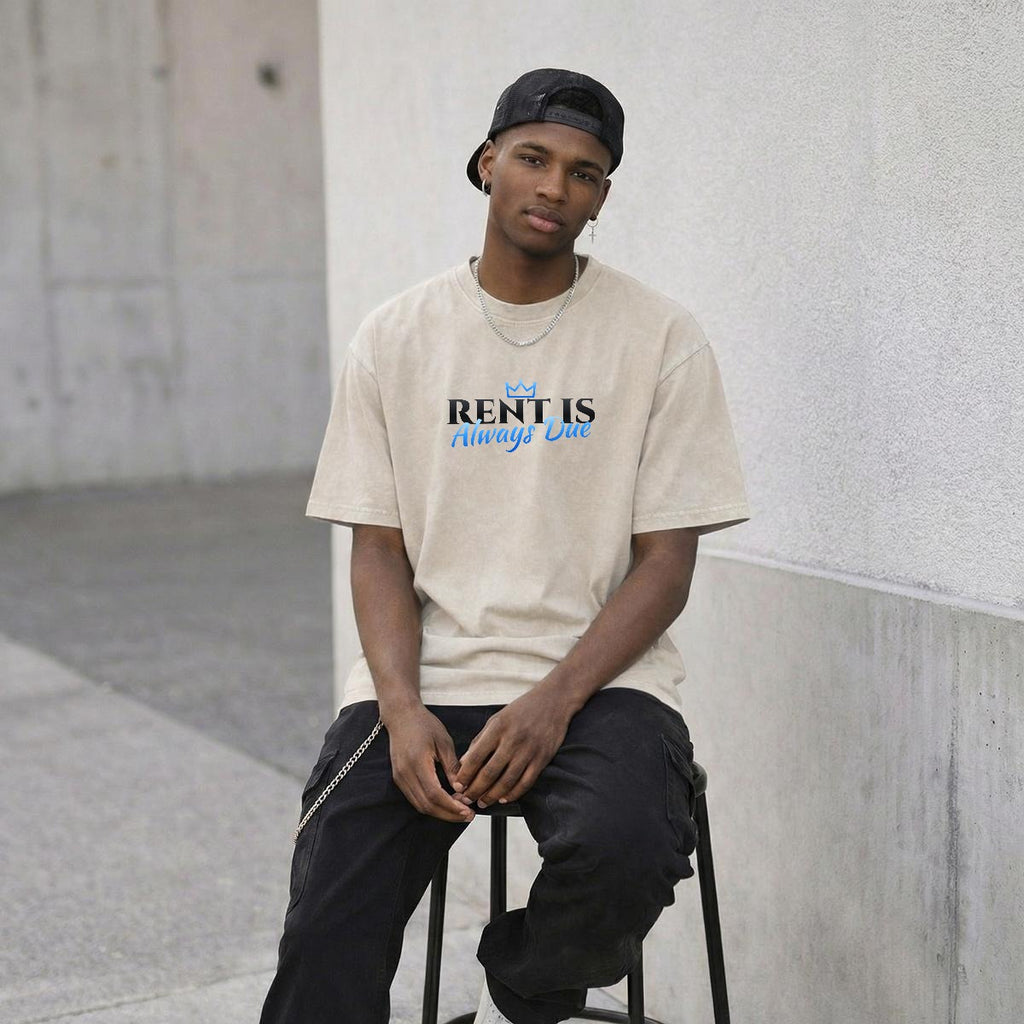 NM9 Heavyweight Tee | Rent Is Always Due | Sand / Chrome