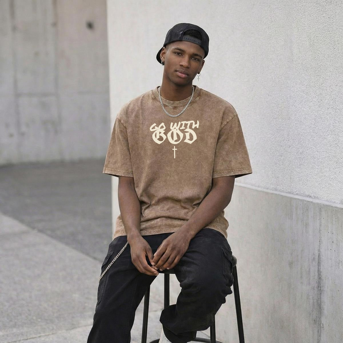 NM9 Heavyweight Tee | Go With God | Brown / Cream