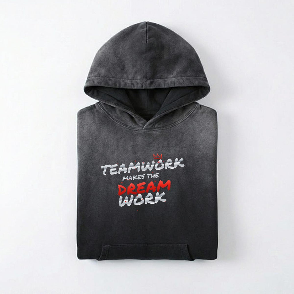 NM9 Heavyweight Hoodie | Teamwork Makes The Dream Work | Black / Red