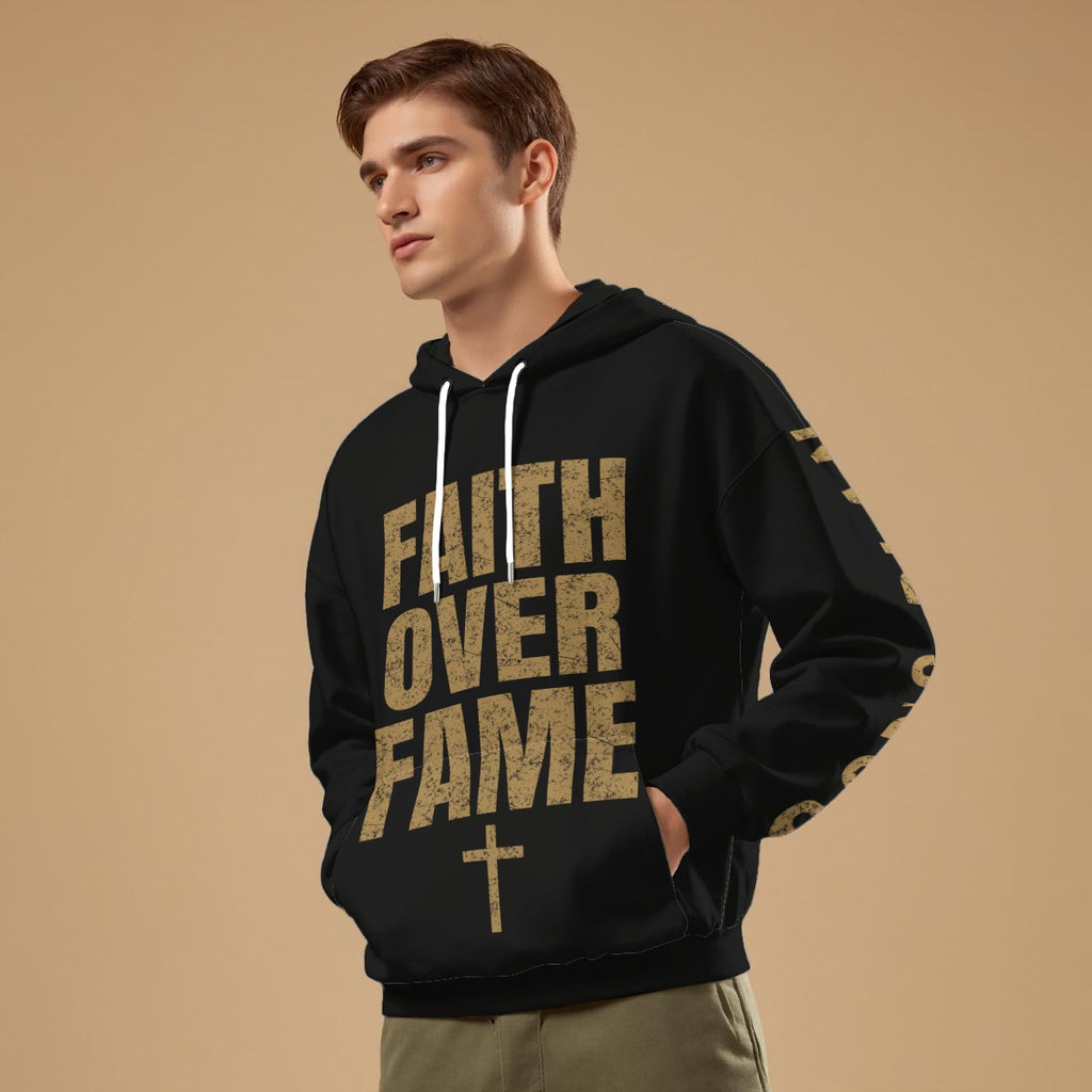 God's Plan Hoodie | FAITH OVER FAME + Sleeve | Black