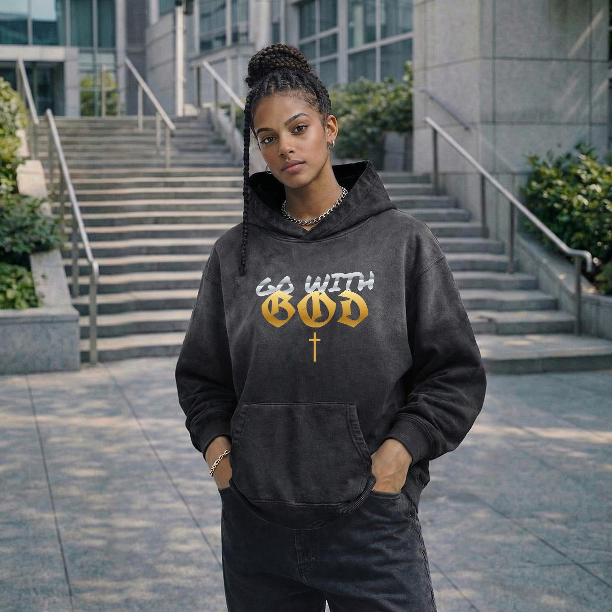 NM9 Heavyweight Hoodie | Go With God | Black / Gold