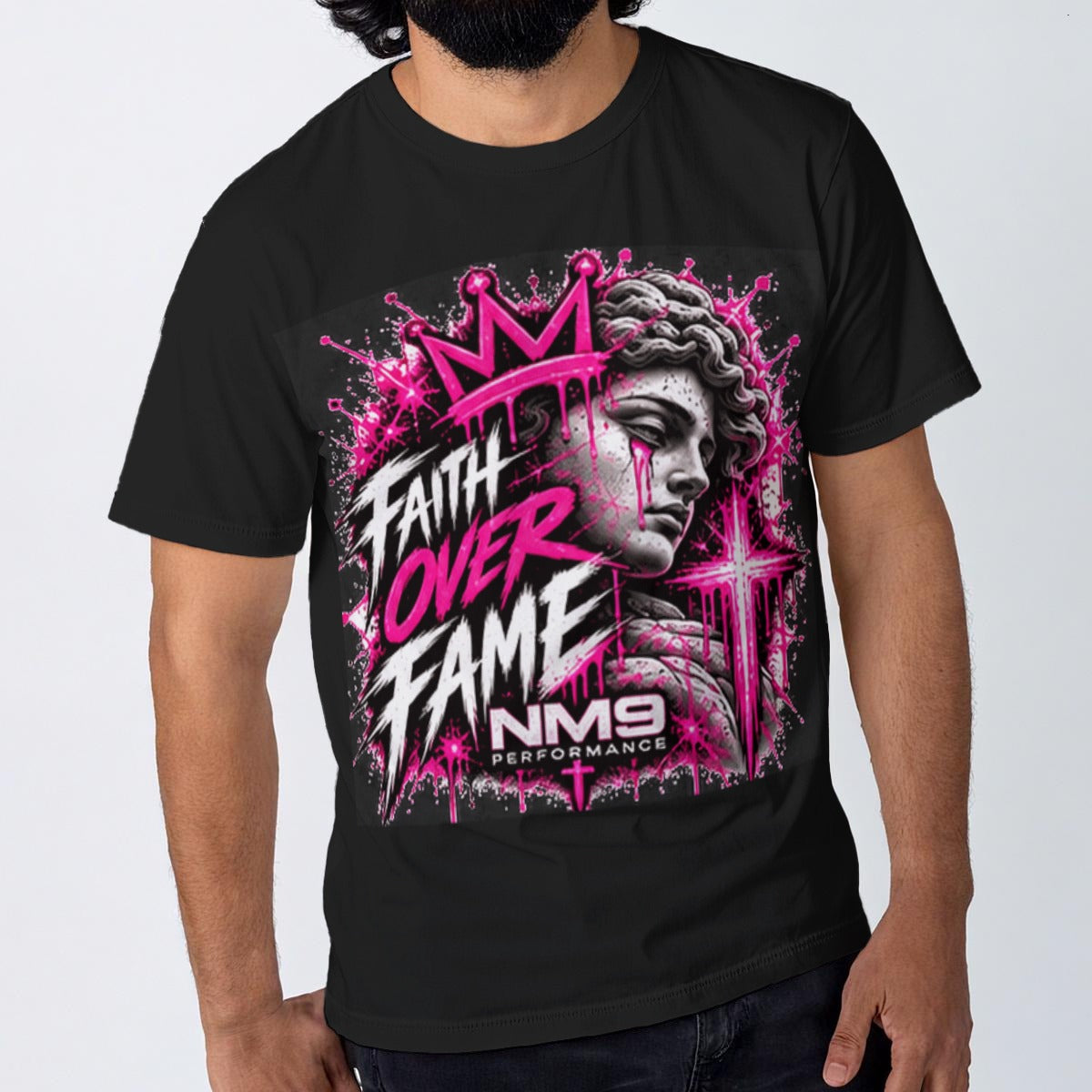 NM9 Pink Collection Tee | Faith Over Fame | Black