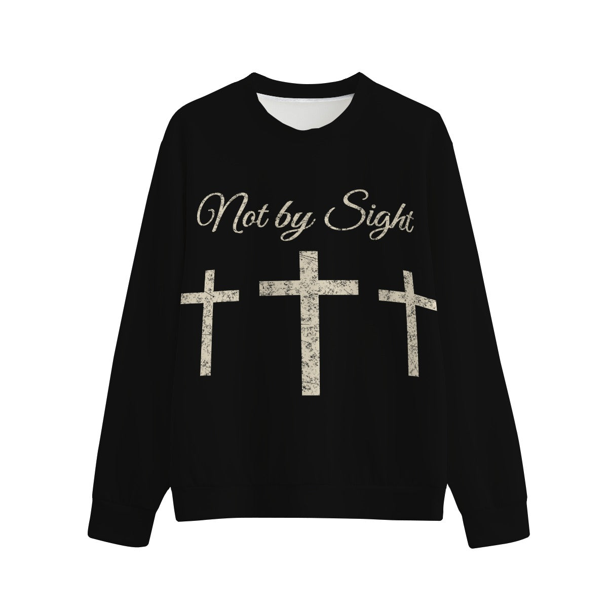 Not By Sight Crewneck | Script + 3 Crosses | Black