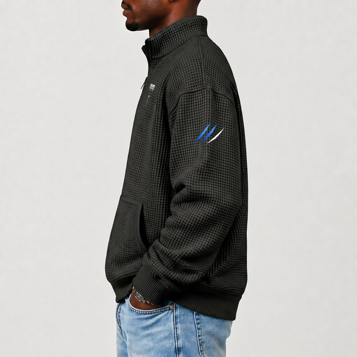 NM9 Waffle Knit Quarter Zip | Black