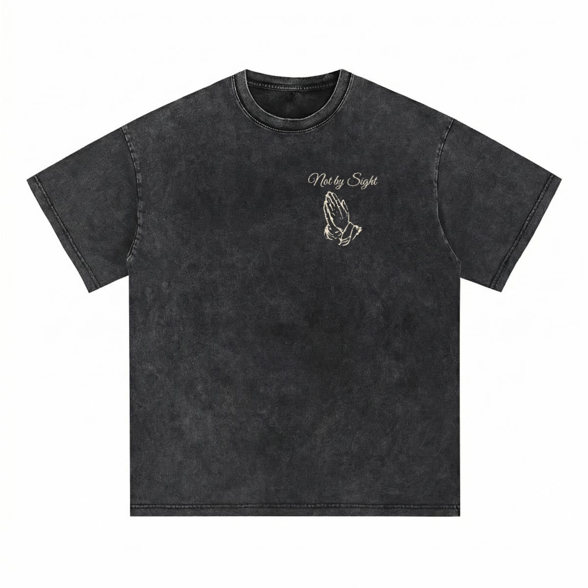 Not By Sight Heavyweight Tee | Script + Hands / 3 Crosses Back | Black