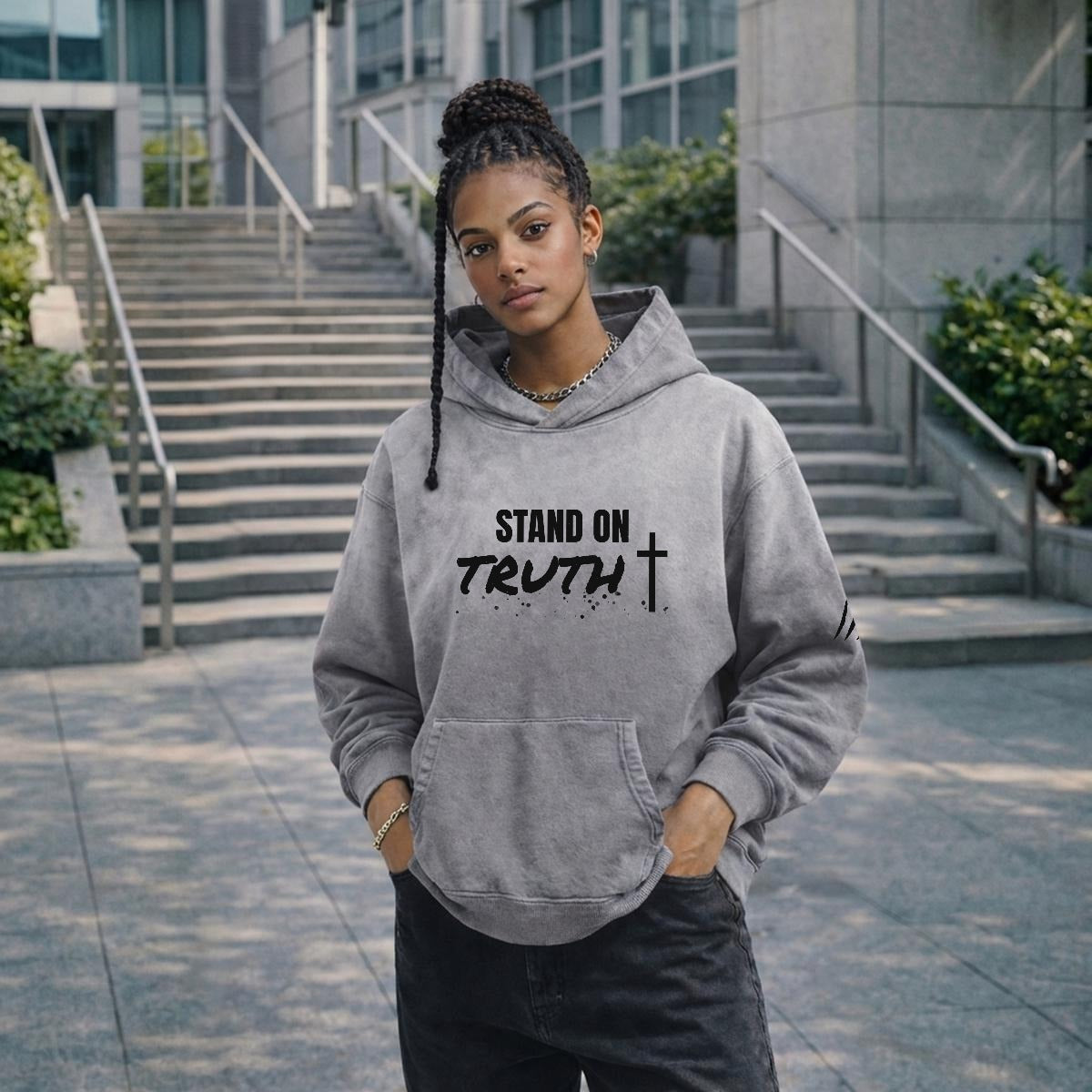 NM9 Heavyweight Hoodie | Stand On Truth | Grey / Black