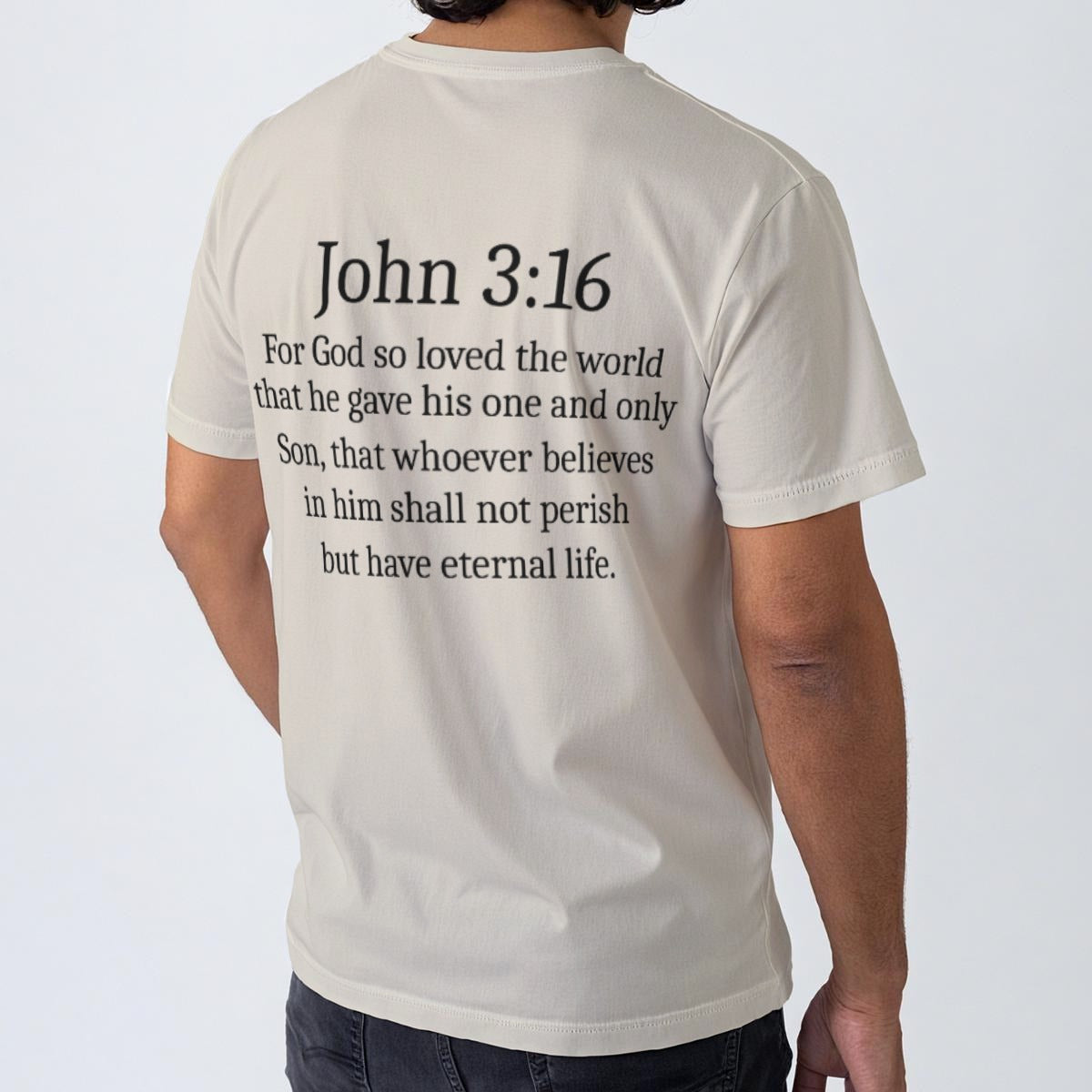 Not By Sight Tee | Praying Hands + John 3:16 Back | Bone