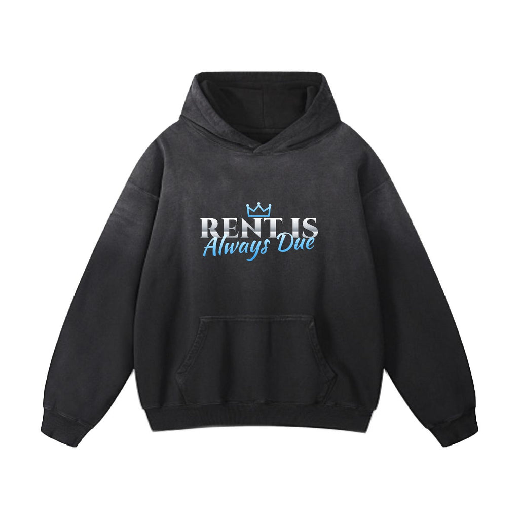 NM9 Heavyweight Hoodie | Rent Is Always Due | Black / Ice Blue