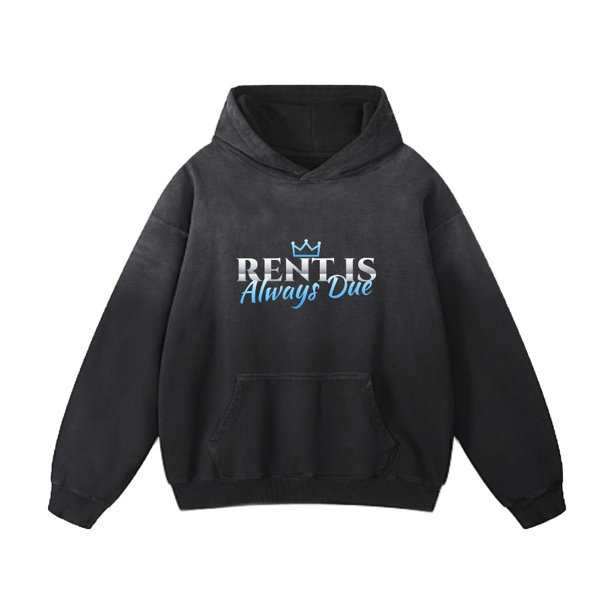 NM9 Heavyweight Hoodie | Rent Is Always Due | Black / Ice Blue