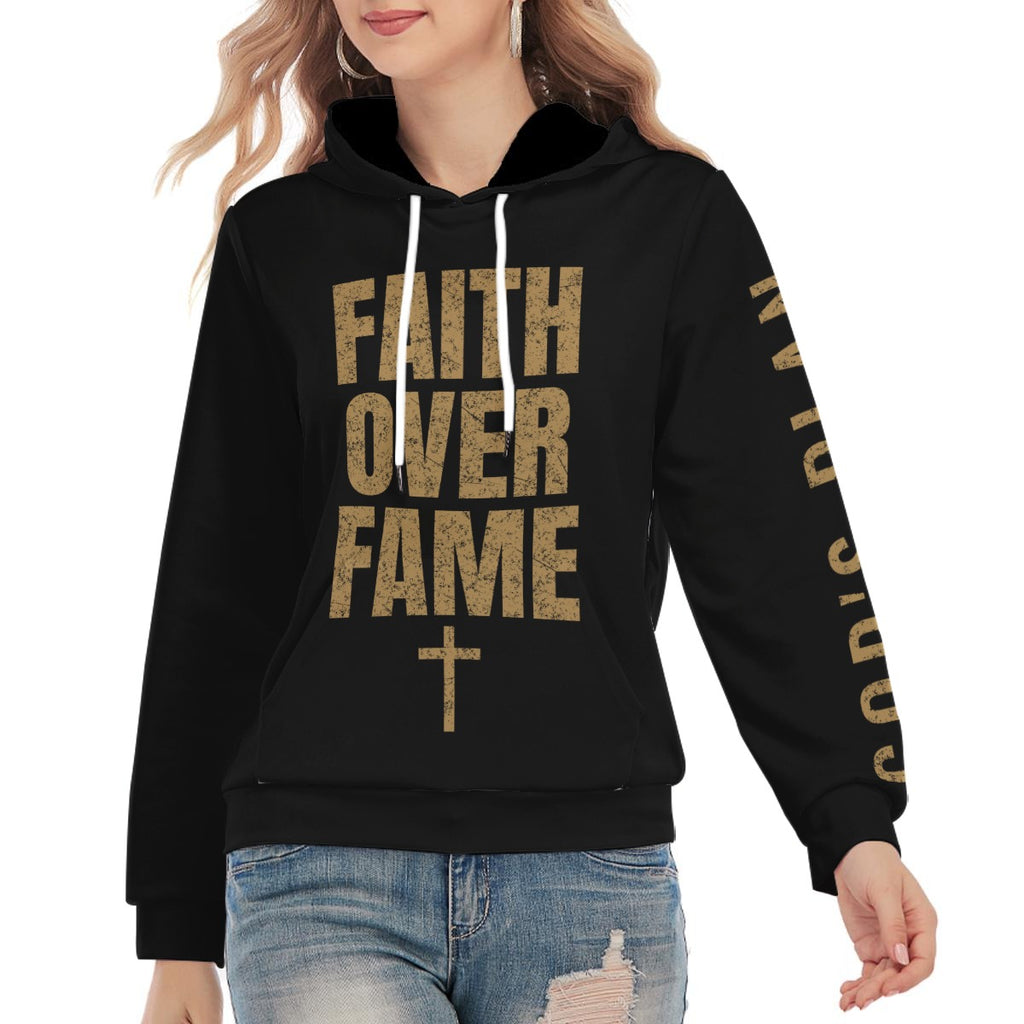 God's Plan Hoodie | FAITH OVER FAME + Sleeve | Black
