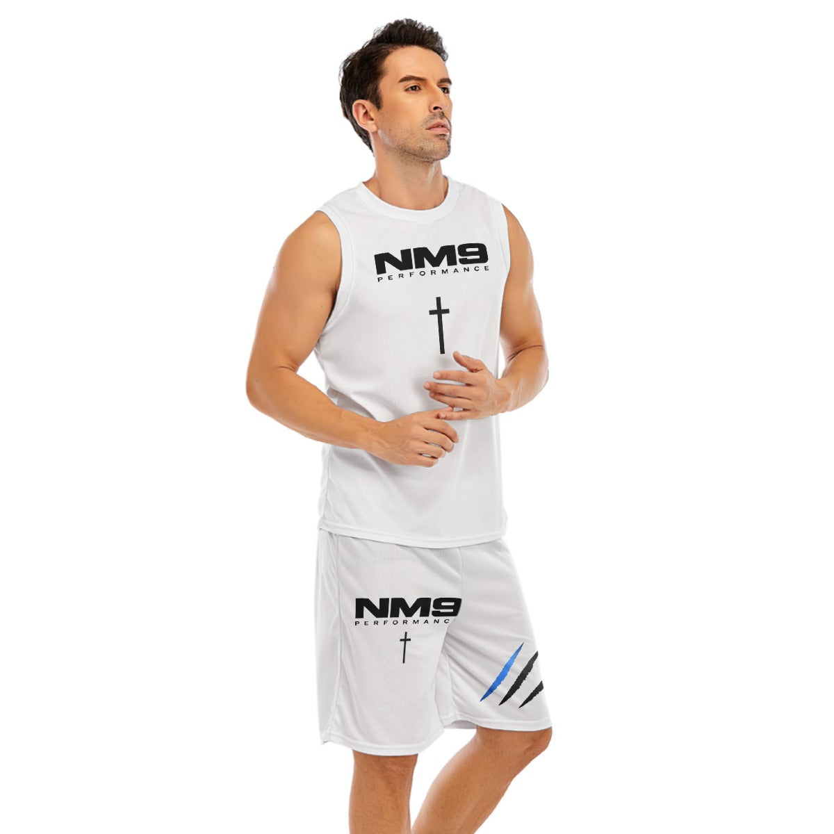 NM9 Sleeveless Athletic Shirt & Shorts Set | White