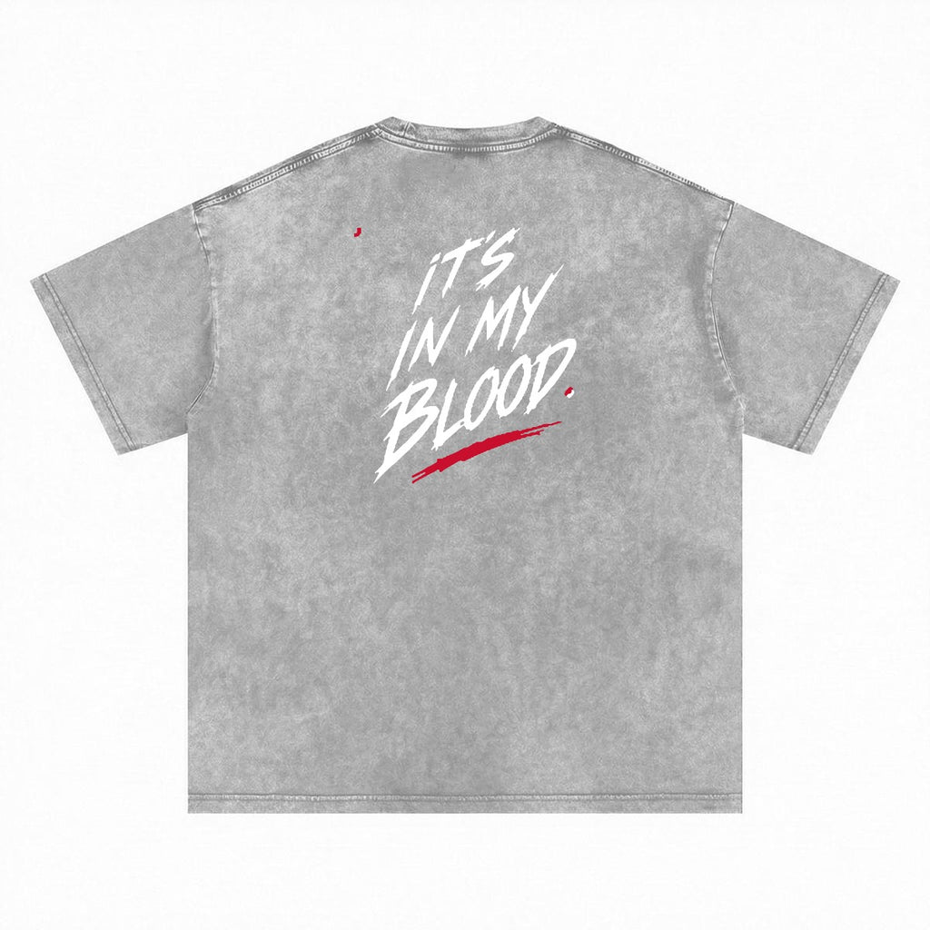 NM9 Hellfire Collection Heavyweight Tee | It's In My Blood | Grey