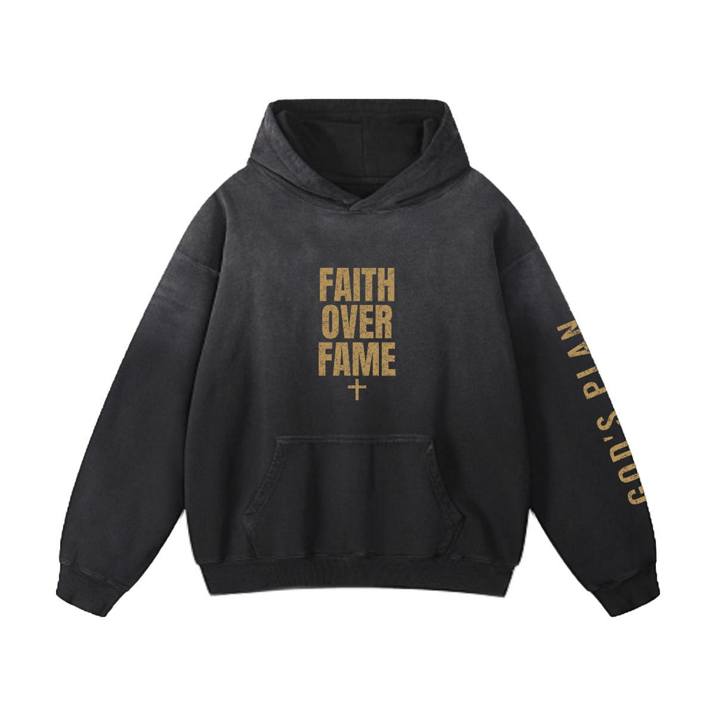 God's Plan Heavyweight Hoodie | FAITH OVER FAME + Sleeve | Black