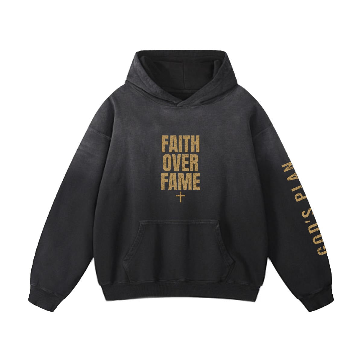 God's Plan Heavyweight Hoodie | FAITH OVER FAME + Sleeve | Black