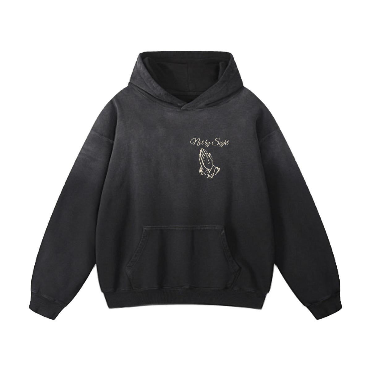 Not By Sight Heavyweight Hoodie | Praying Hands + 3 Crosses | Black