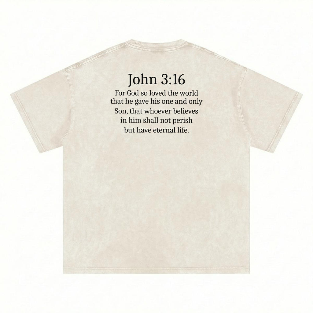 Not By Sight Heavyweight Tee | Praying Hands + John 3:16 Back | Bone