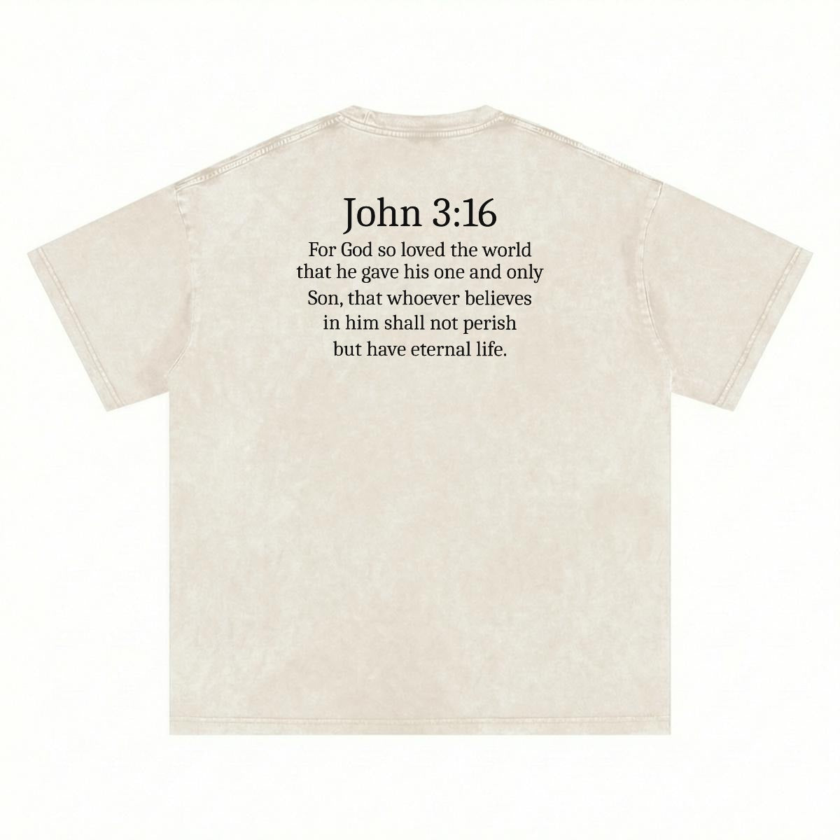 Not By Sight Heavyweight Tee | Praying Hands + John 3:16 Back | Bone