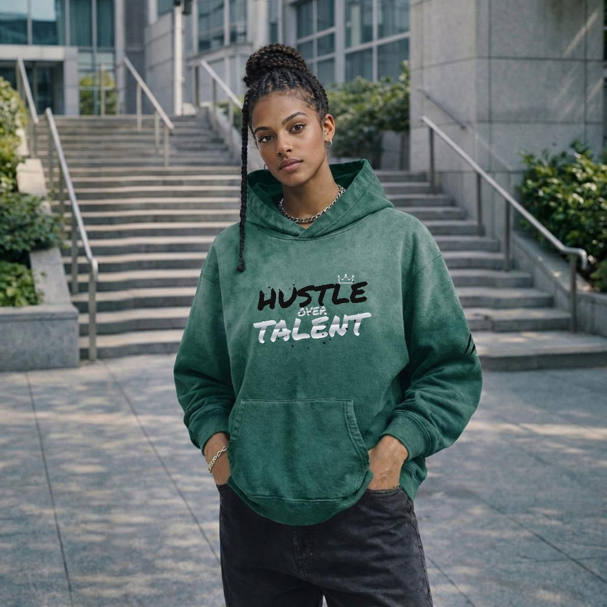 NM9 Heavyweight Hoodie | Hustle Over Talent | Olive / Black / Chrome